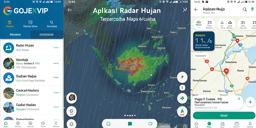 Antarmuka aplikasi GOJEKVIP menampilkan radar hujan secara interaktif.