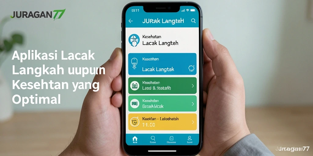 Antarmuka utama aplikasi JURAGAN77 menampilkan fitur Lacak Langkah yang intuitif.